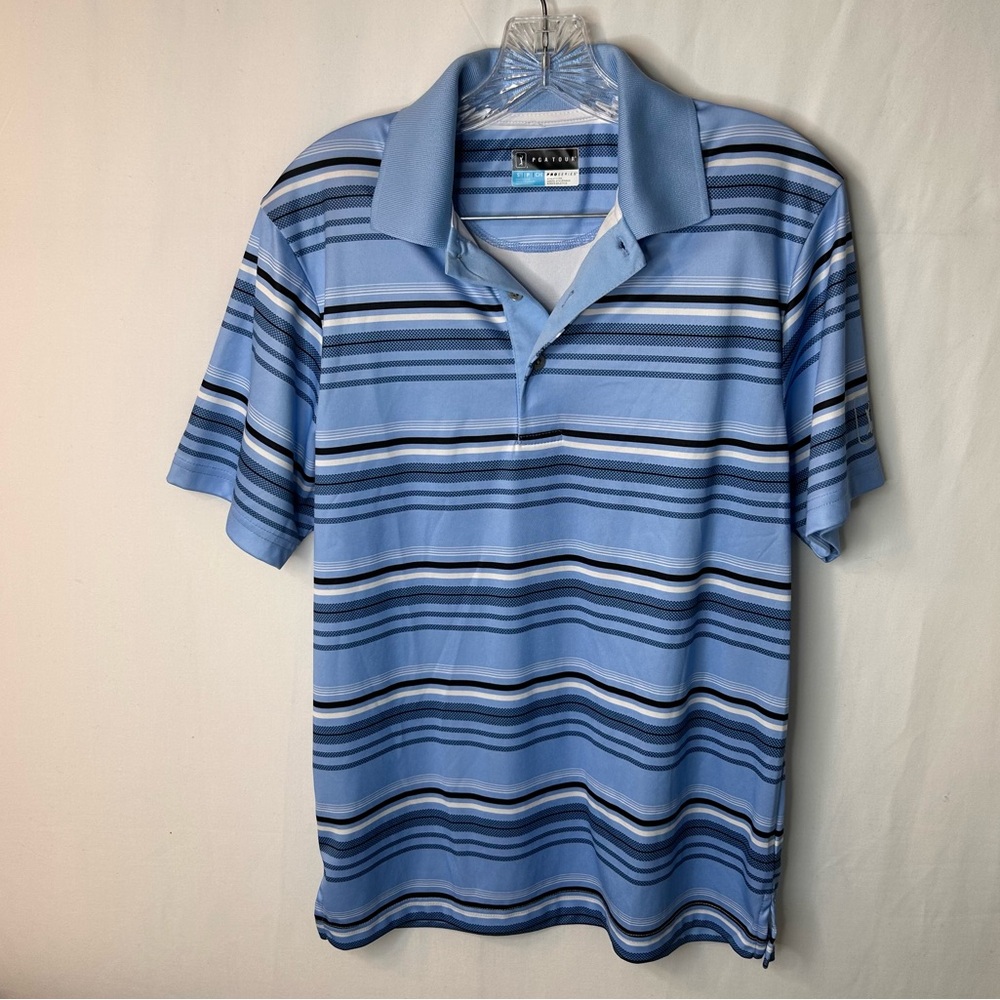 PGA Men’s Tour Pro Series Athletic Fit Golf Polo Shirt Short Sleeve Blue Size S